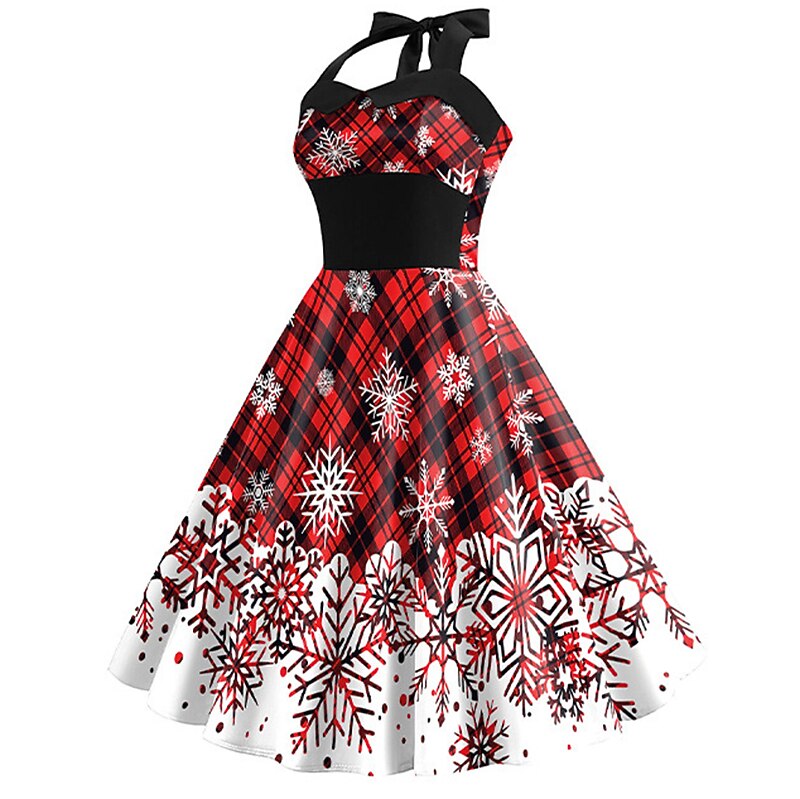 Christmas Vintage Snowflake Halter Dress