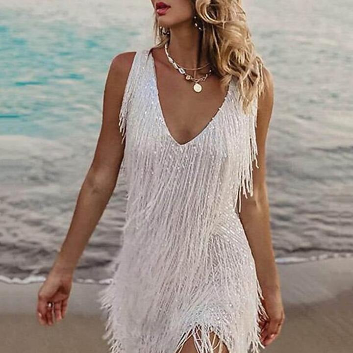 Sparkling Sequin Fringe Flapper Dress