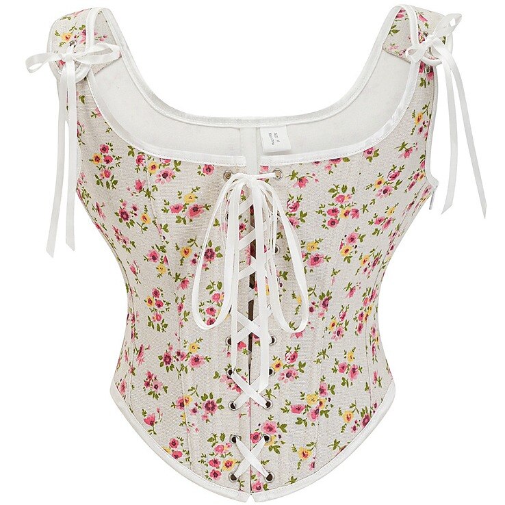 Vintage Floral Tapestry Lace-Up Front U-Back Corset Top