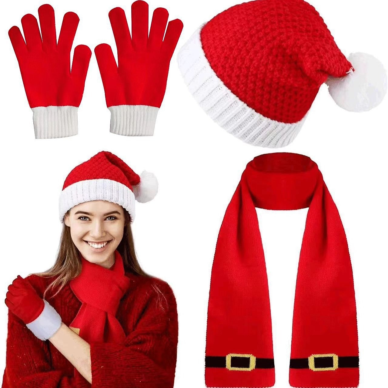 Christmas Santa Knitted Hats Scarf Set