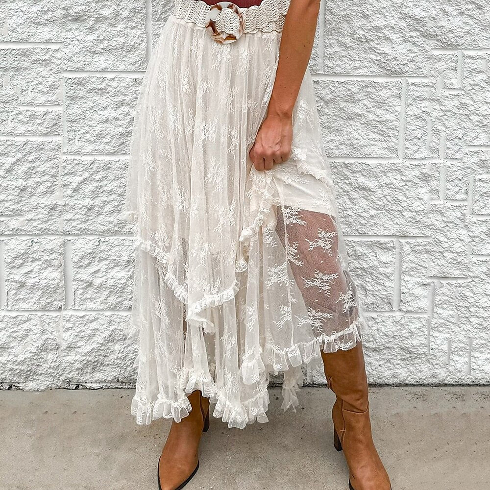 Renaissance Style with Multilayer Design Lace Trim Skirt