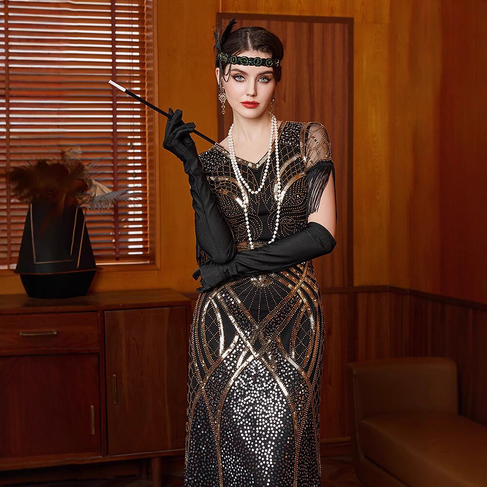 Art Deco Allover Sequin Formal Gown