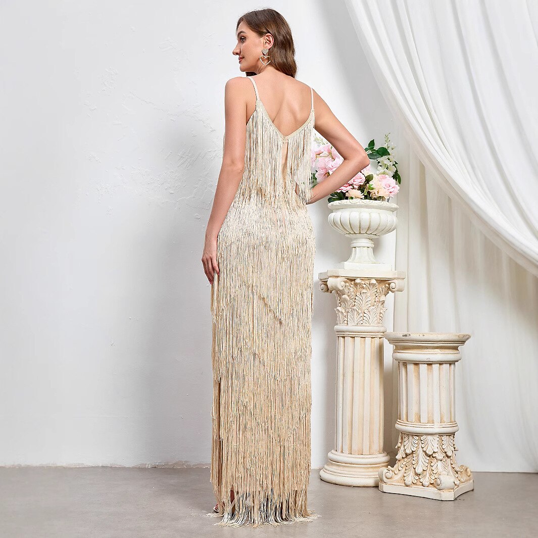 Roaring 20s Spaghetti Strap V-Neck Gown