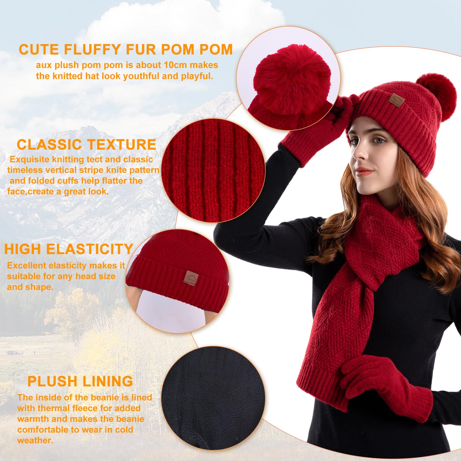 3 PCS Christmas Hat Scarf Glove Set