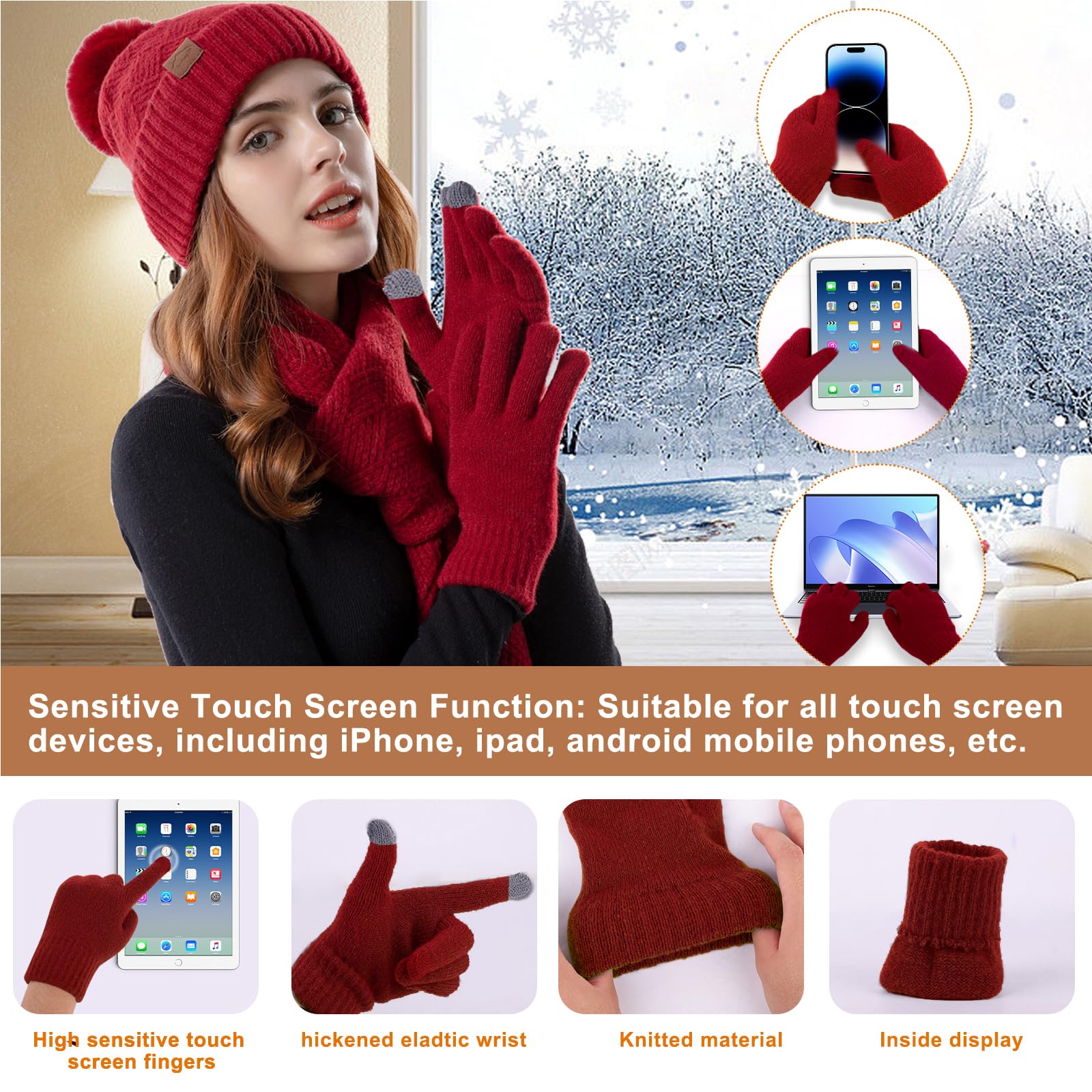 3 PCS Christmas Hat Scarf Glove Set