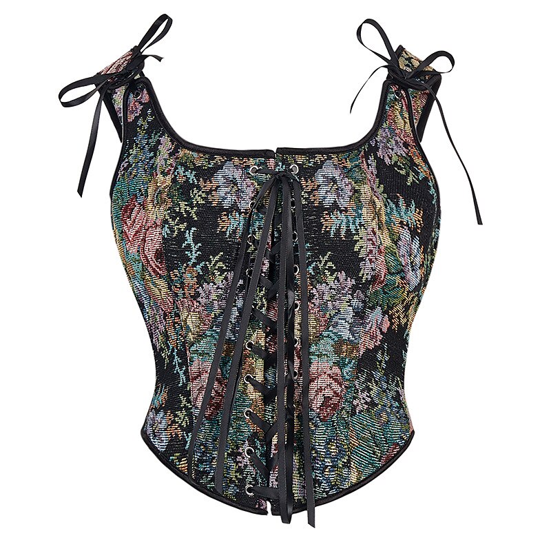 Floral Lace-up Front Vest U-Back 10 Bones Corset