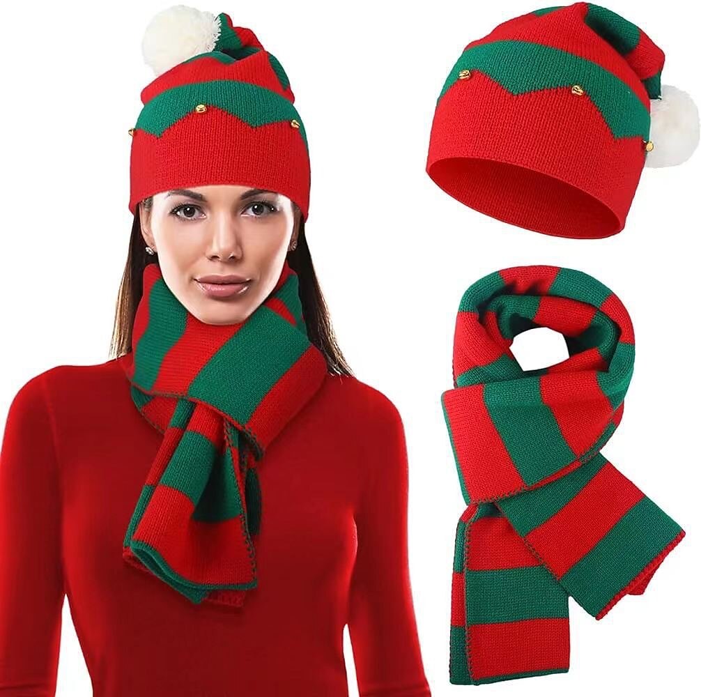 Christmas Elf Knitted Hats Scarf Set