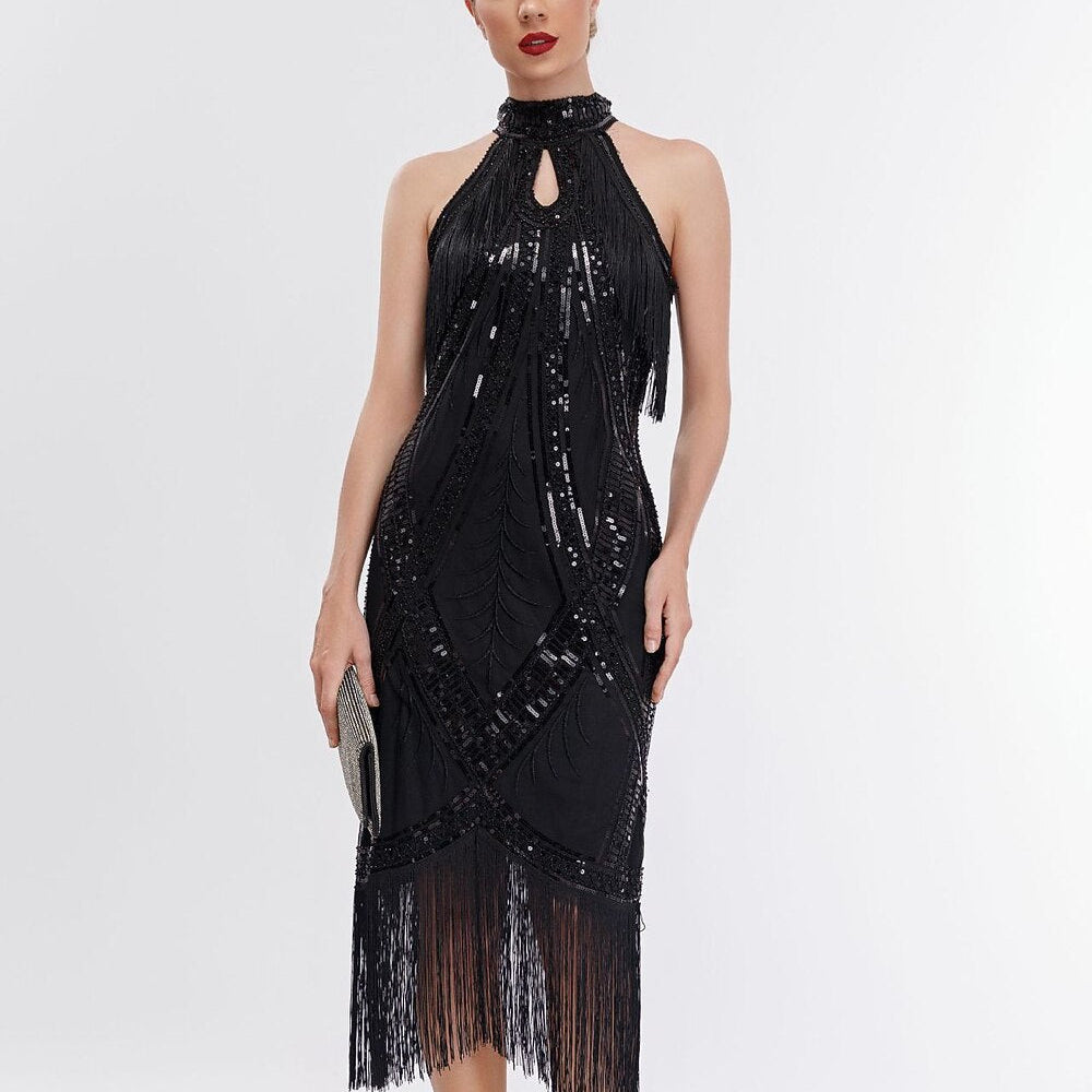 Art Deco Fringe Trim Flapper Dress