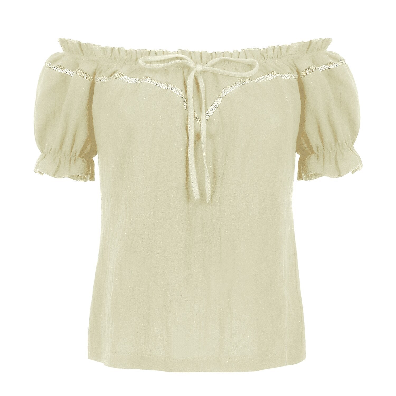 Renaissance Crew Neck Off Shoulder Lace-up Tops