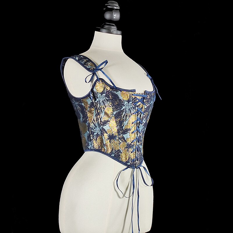 Renaissance Style Blue Pattern U-Back Corset Vest