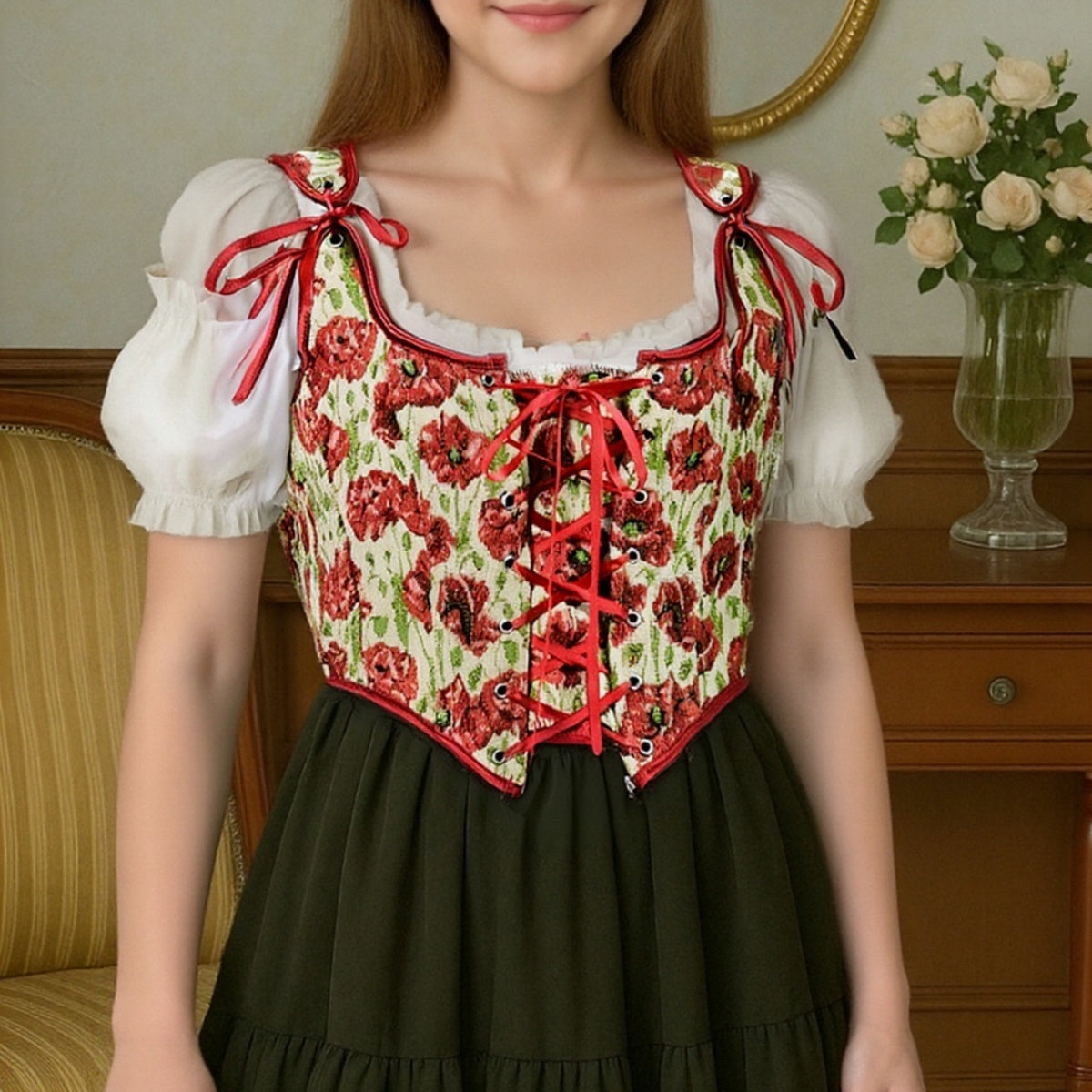 Renaissance Style Lace Design Corset Vest Bustier