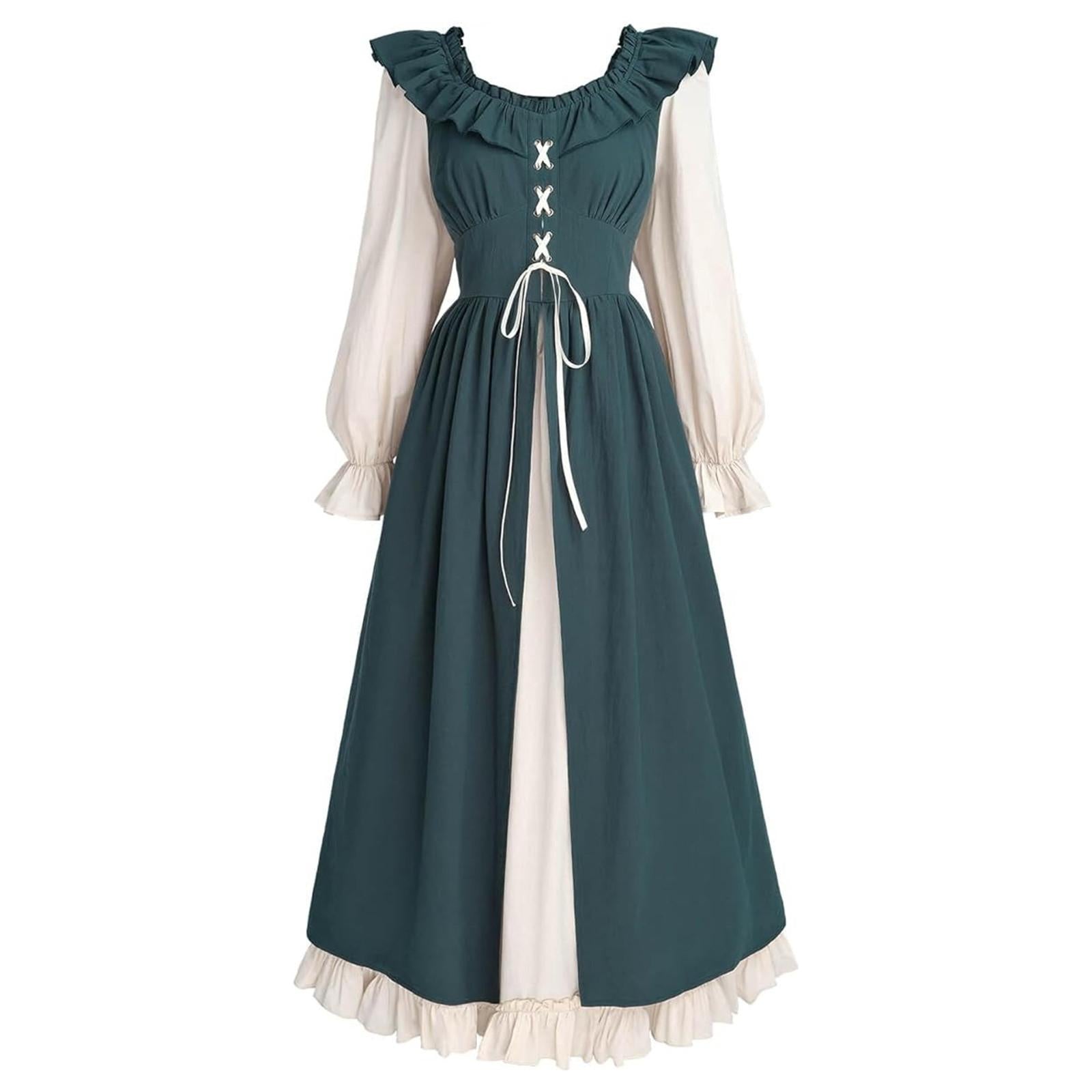 Renaissance Cottagecore Dress with Ruffle Trim