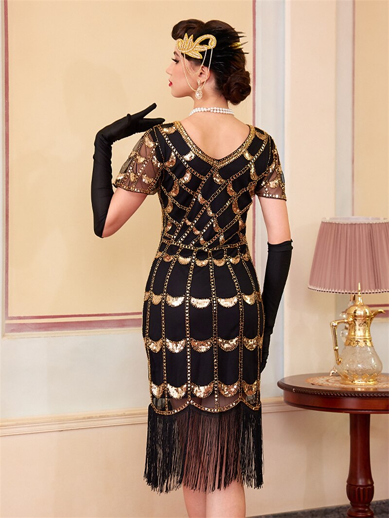 Black Sequin Pattern Flapper Dress
