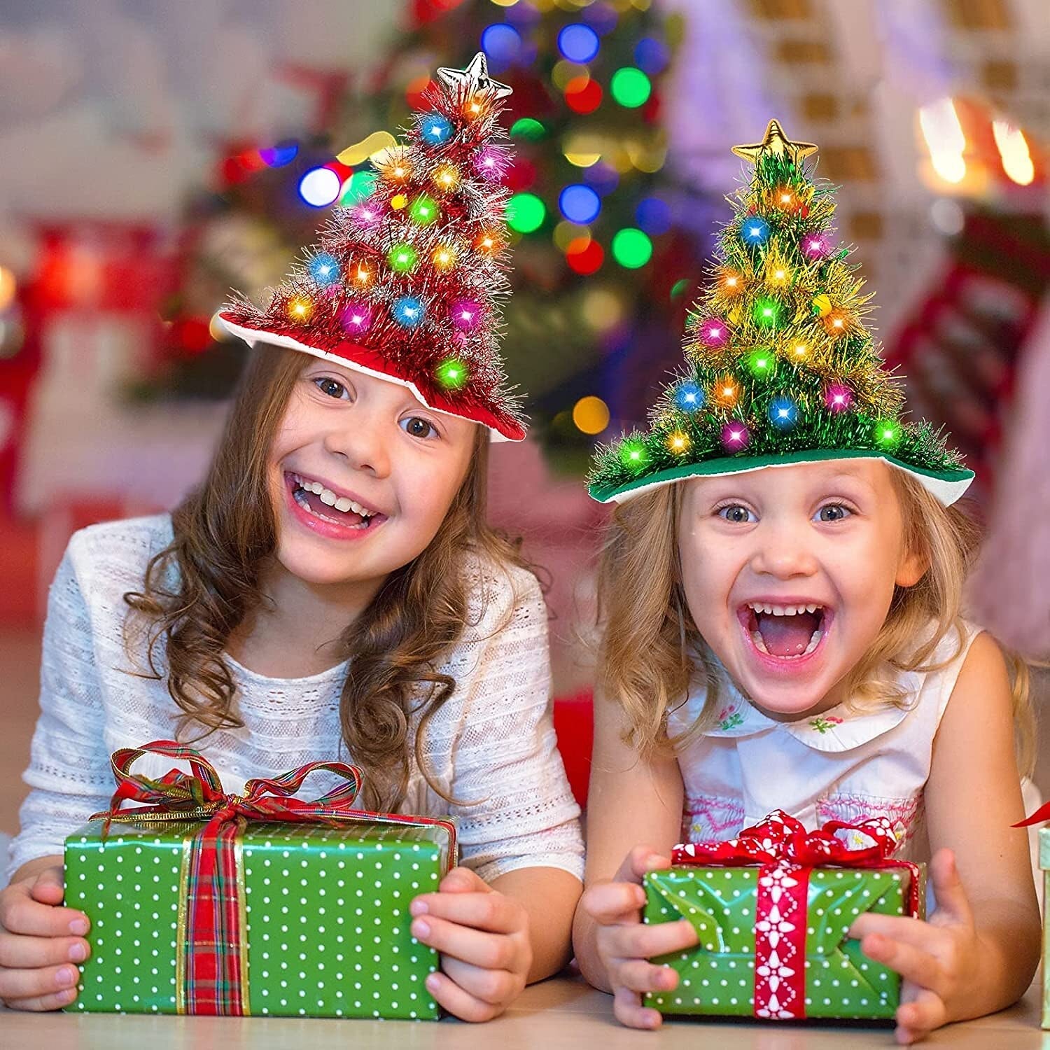 2PCS Light-up Tinsel Tree Party Hat