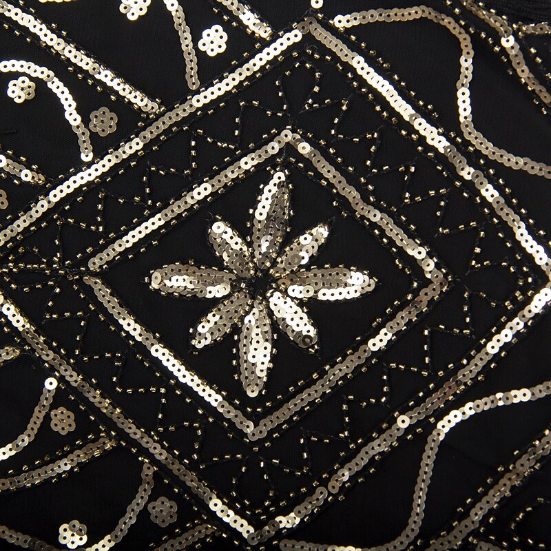 Sequin Tassel Trim Flapper Dress with ACCs