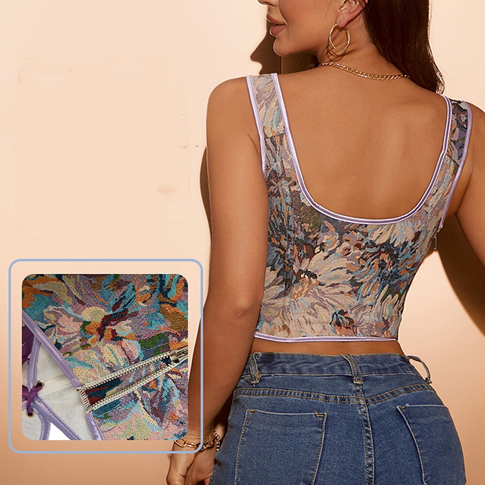 Rococo Floral Lace-up Corset U-back Bustier