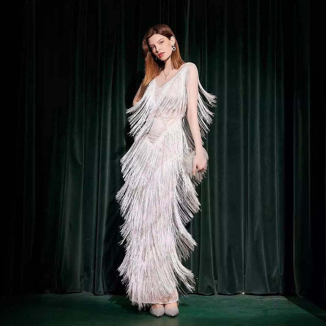 Silver Maxi Ankle Flapper Dress