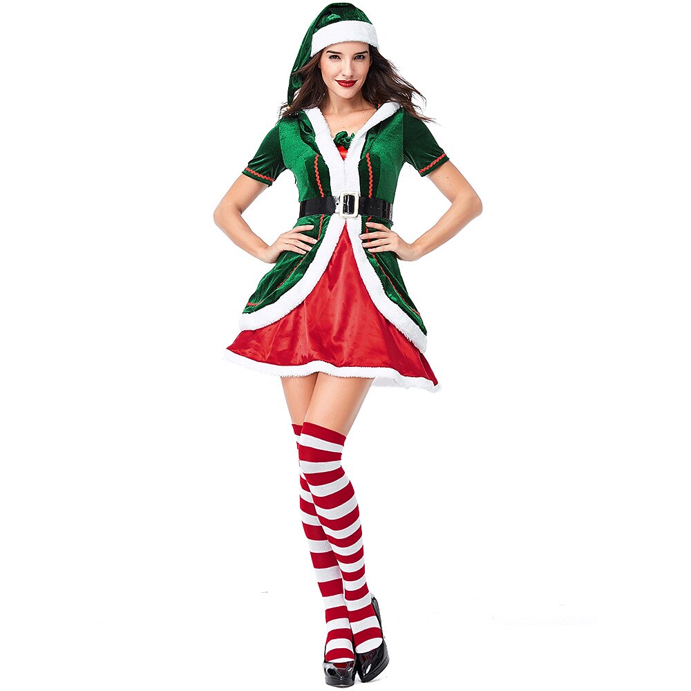 Women's Elf Costume with Santa Hat