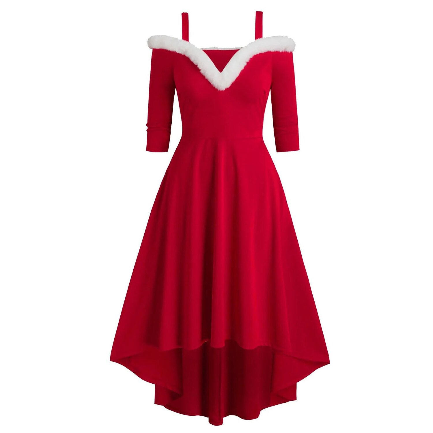 Christmas Mrs. Claus Velvet High-Low Dress