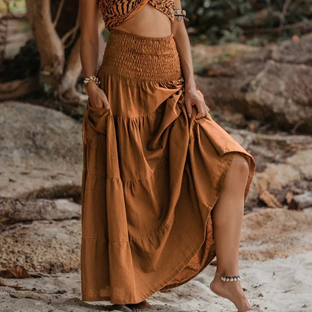 Retro Style Cotton Basic Wrap Skirt with Two Way Wear Design