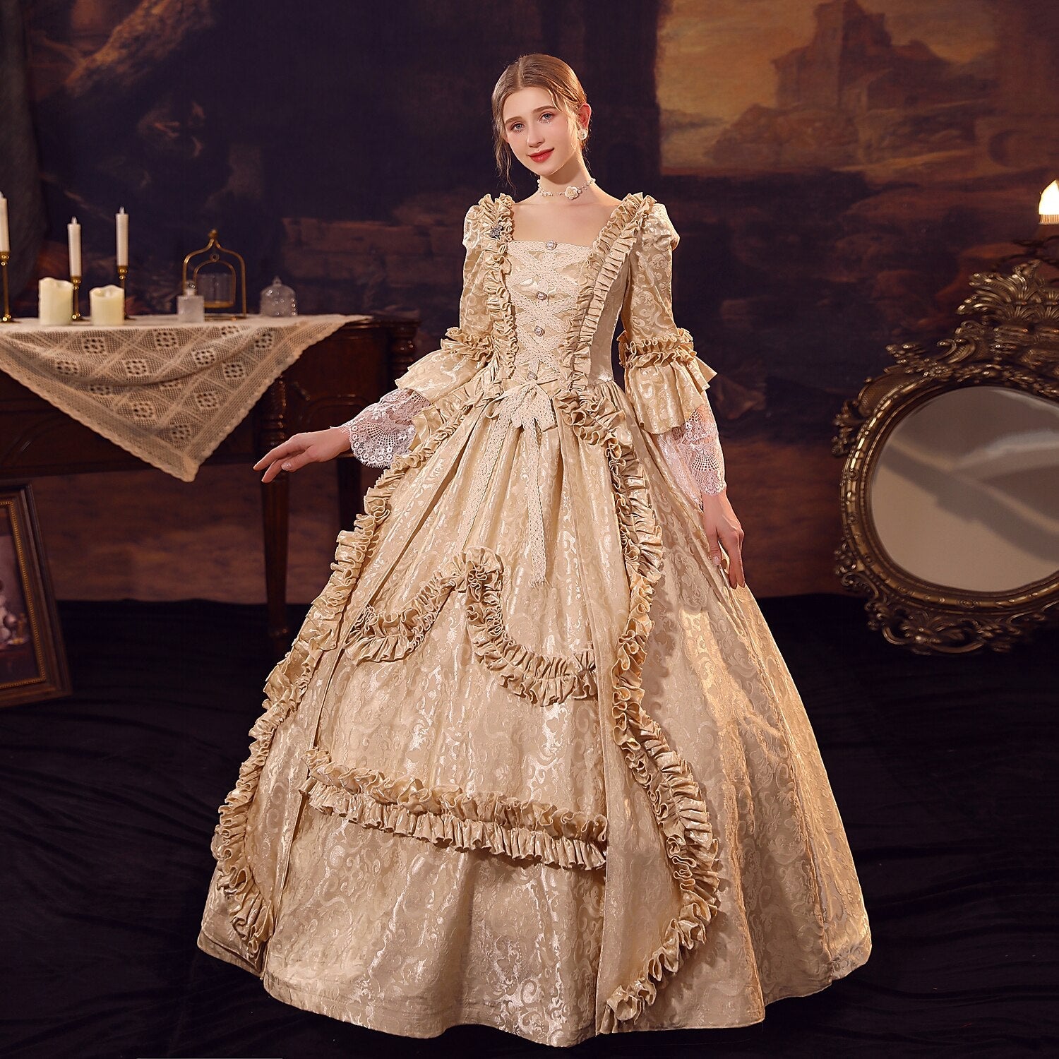 Rococo Brocade Style Ball Dress