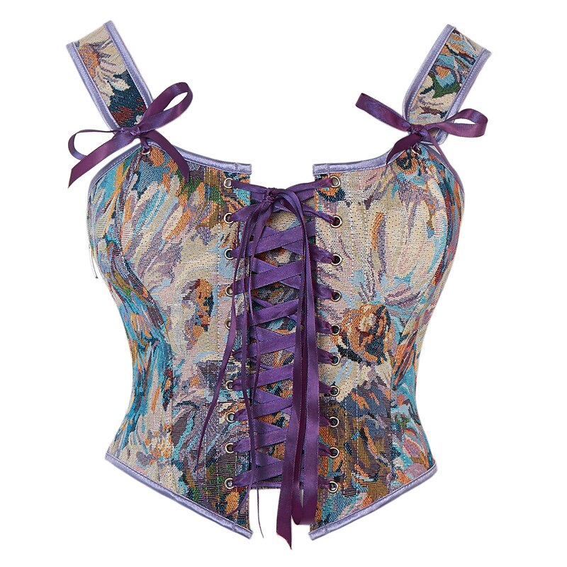 Rococo Floral Lace-up Corset U-back Bustier