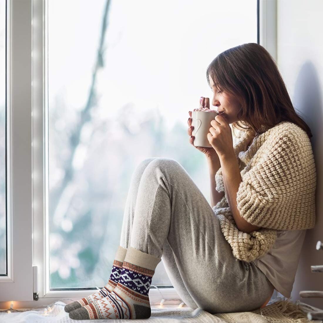 5PCS Christmas Cozy Nordic Cabin Socks