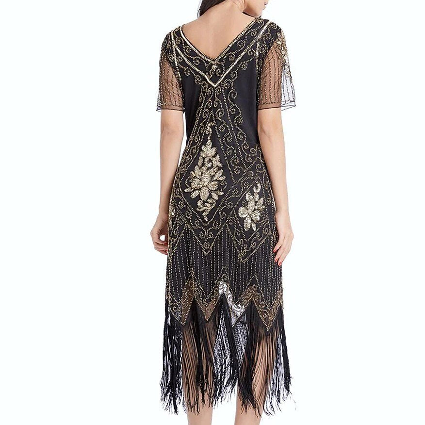 Art Deco Floral Sequin Flapper Dress