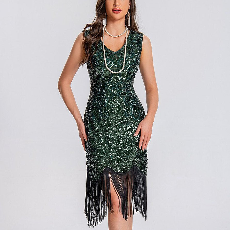 V-Neck Bodycon Sequin Flapper Dress