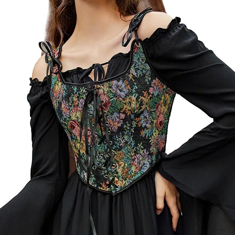 Floral Lace-up Front Vest U-Back 10 Bones Corset