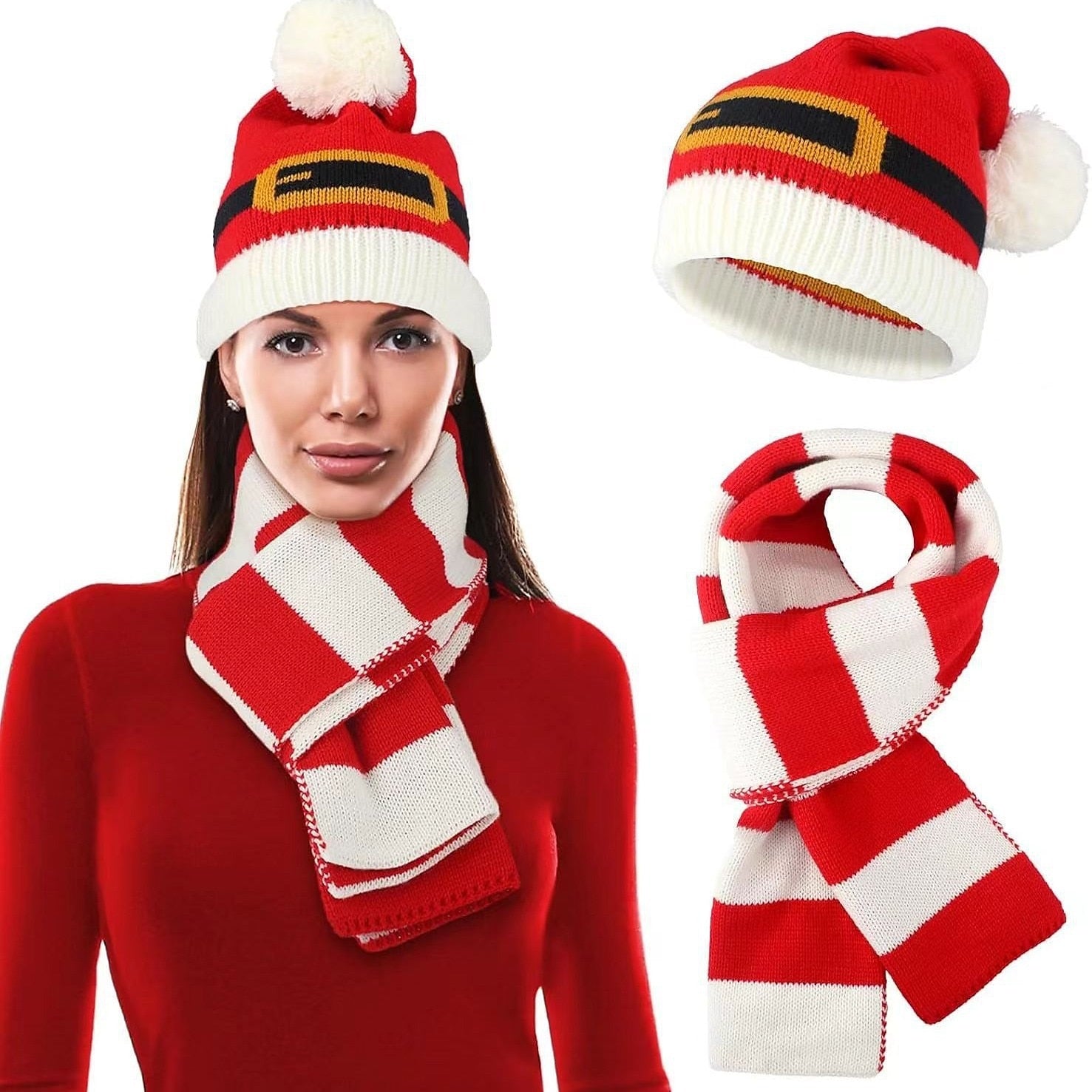 Christmas Santa Knitted Hats Scarf Set