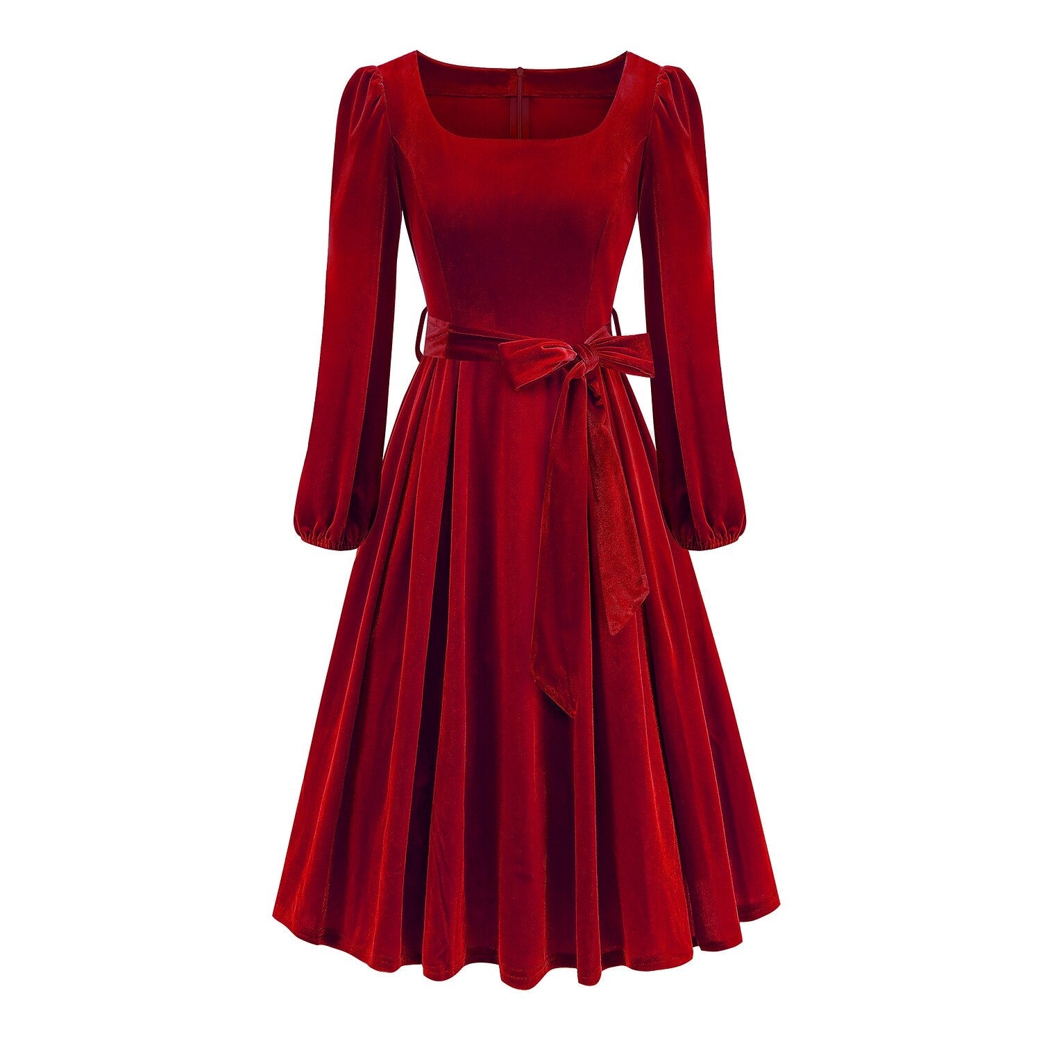 Vintage Xmas Belted A-Line Velvet Dress
