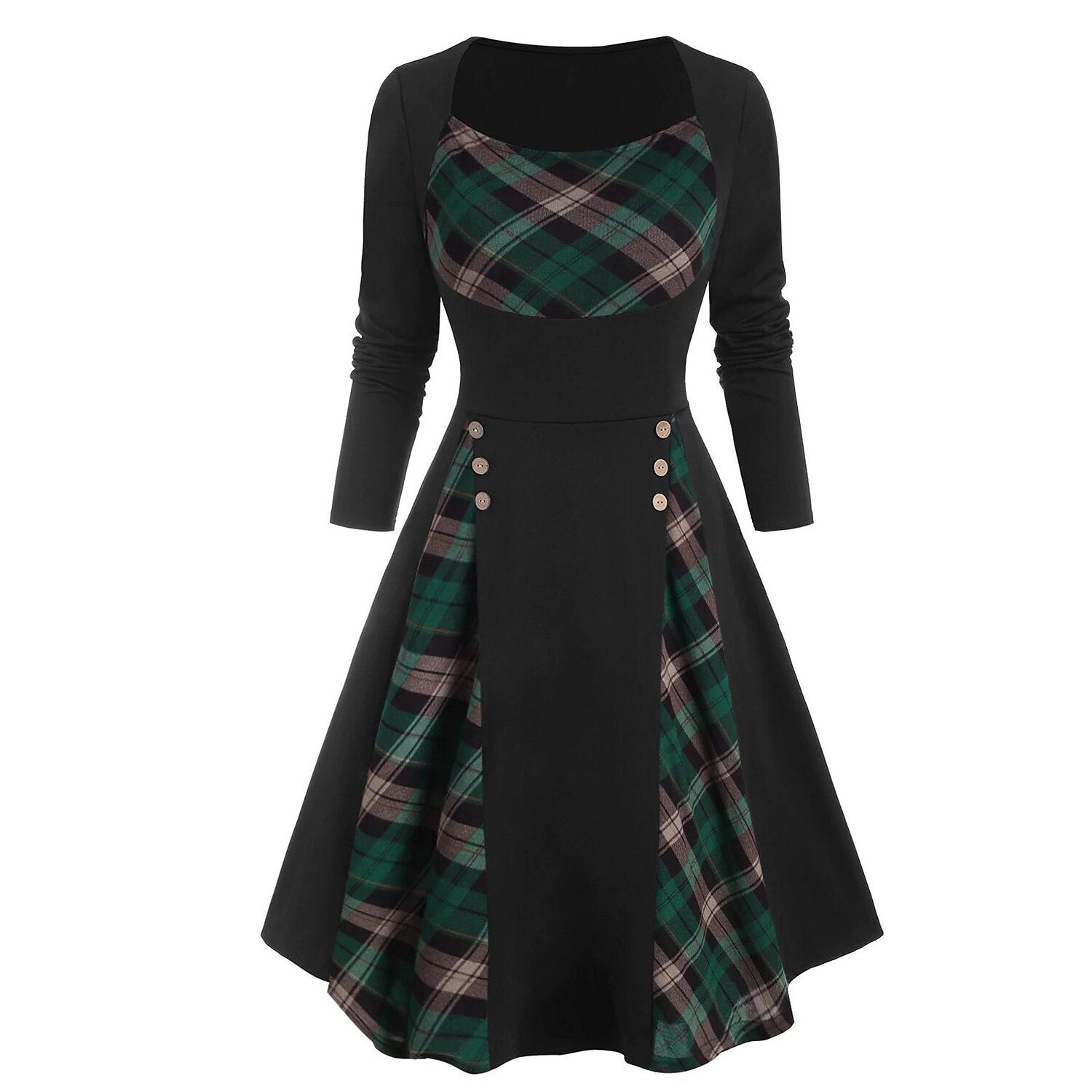 Christmas Vintage Plaid Panel Swing Dress