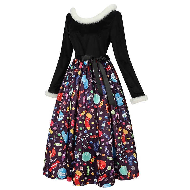 Christmas Vintage A-Line Print Dress