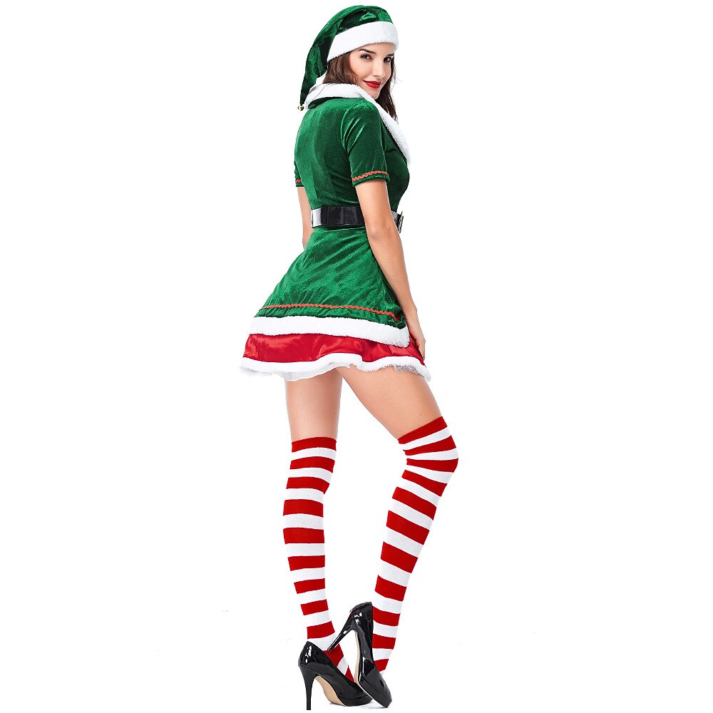 Women's Elf Costume with Santa Hat