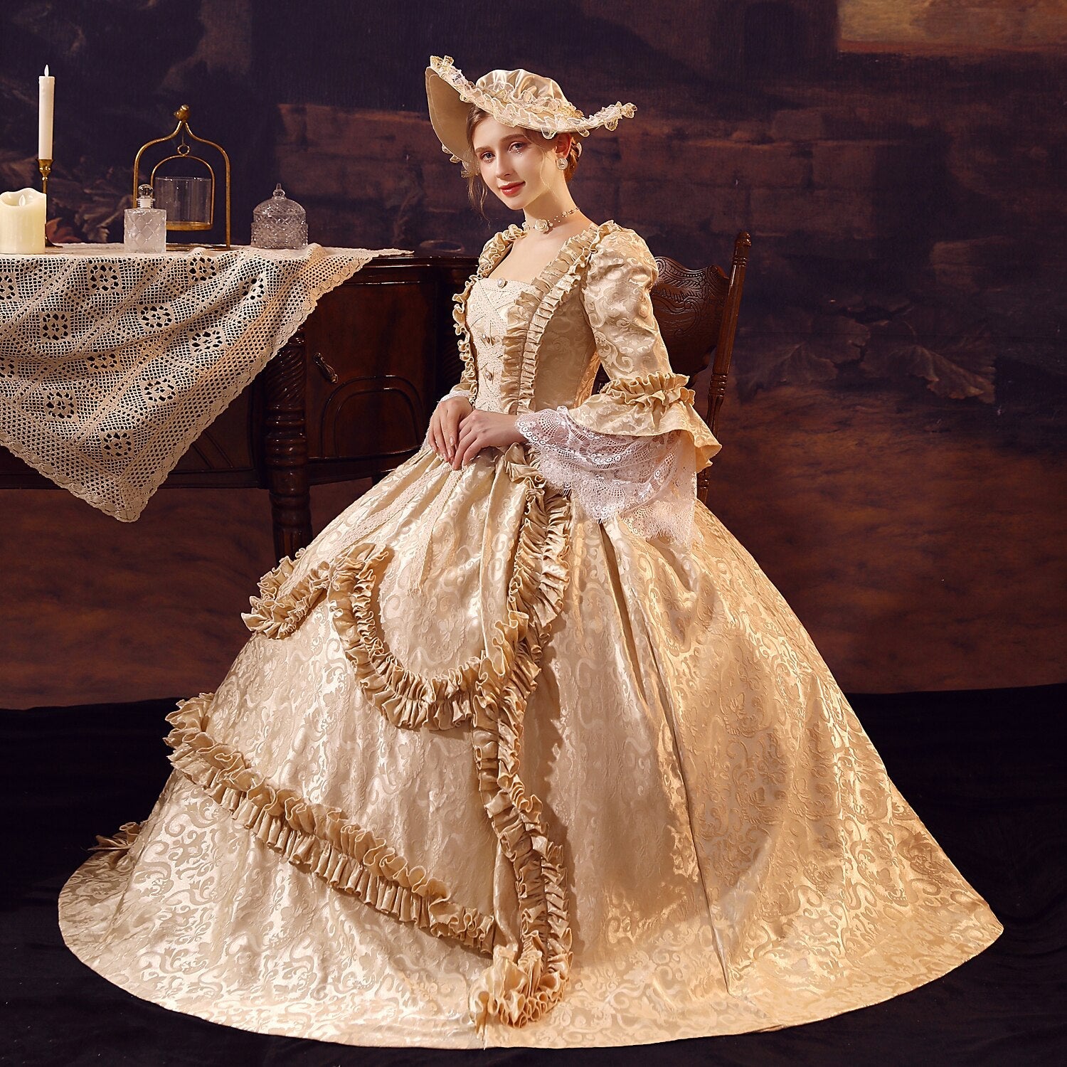 Rococo Brocade Style Ball Dress