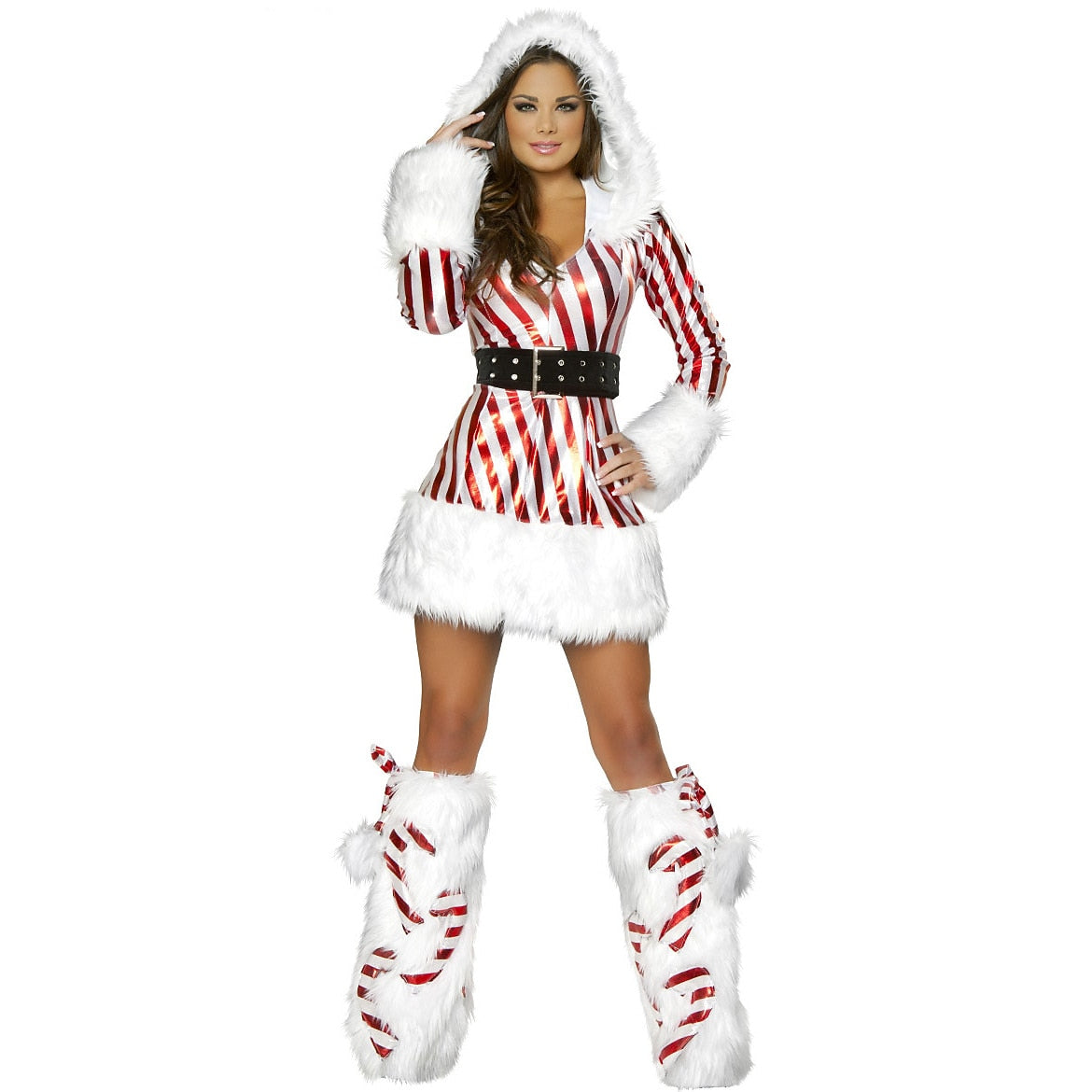 Striped Santa Hooded Mini Dress