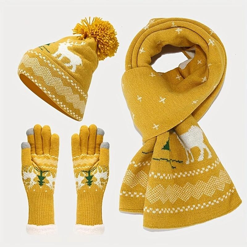 3 PCS Christmas Hat Scarf Glove Set