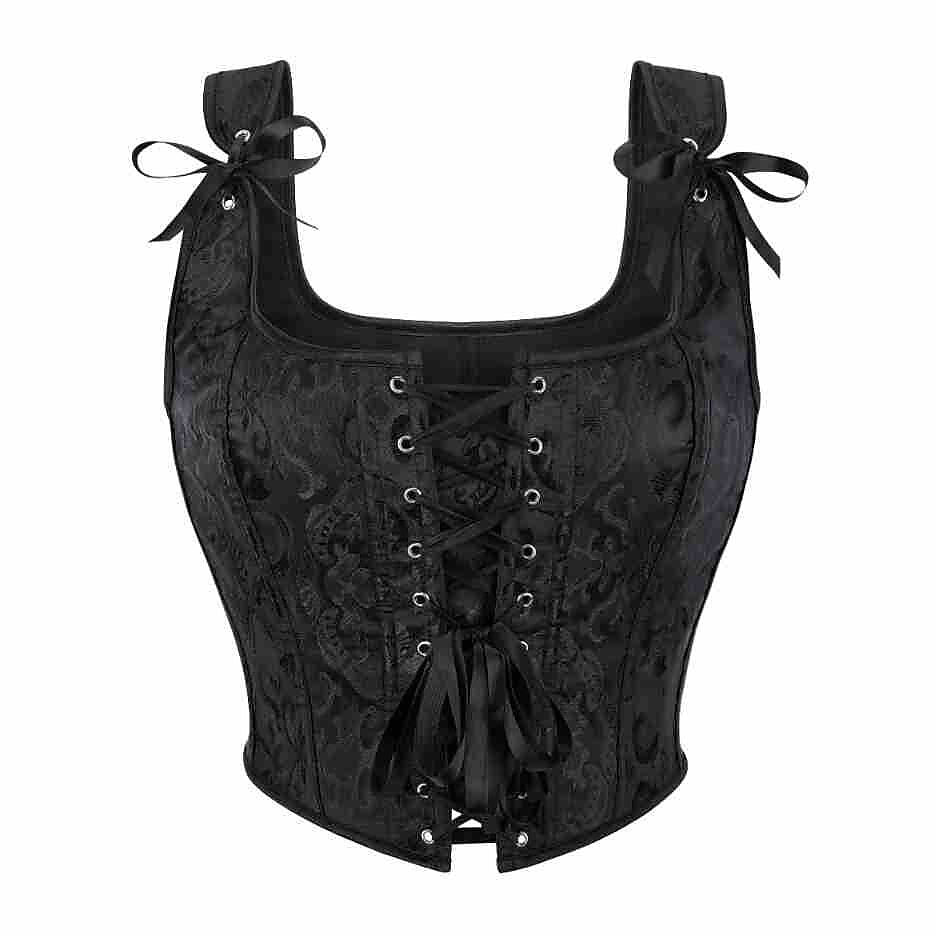 Retro Jacquard Lace-up Corset U-back Vest