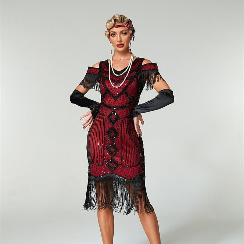 Red Sequin Art Deco Flapper Dress