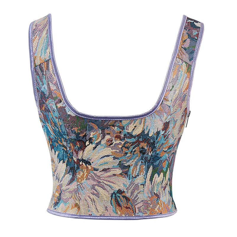 Rococo Floral Lace-up Corset U-back Bustier