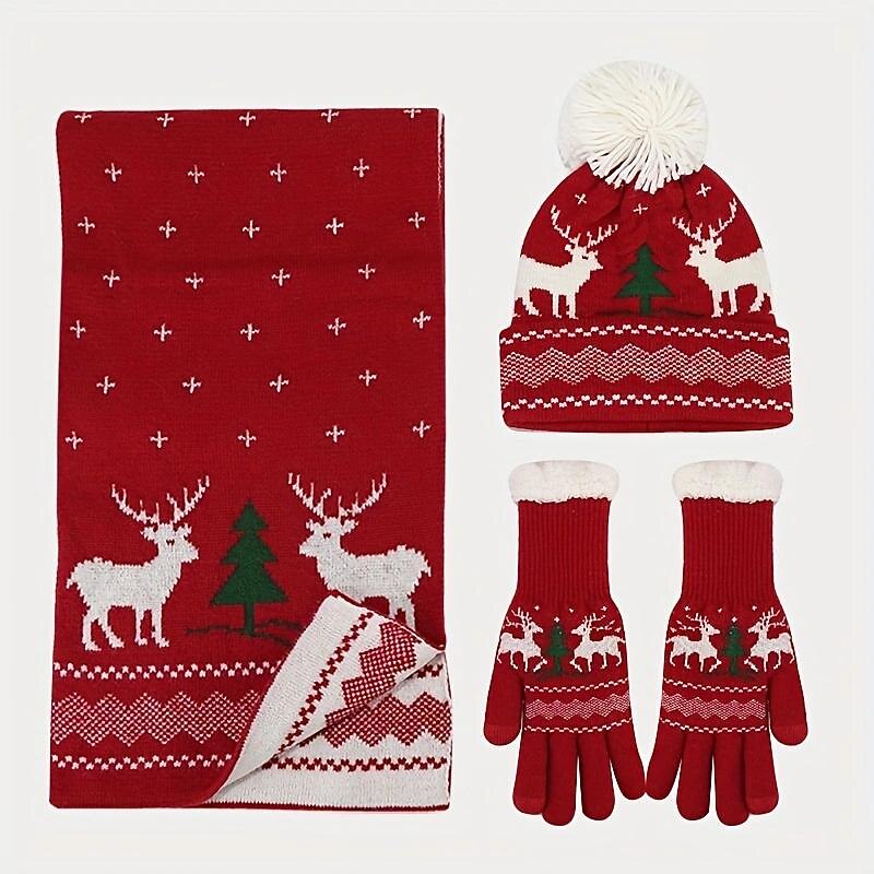 3 PCS Christmas Hat Scarf Glove Set