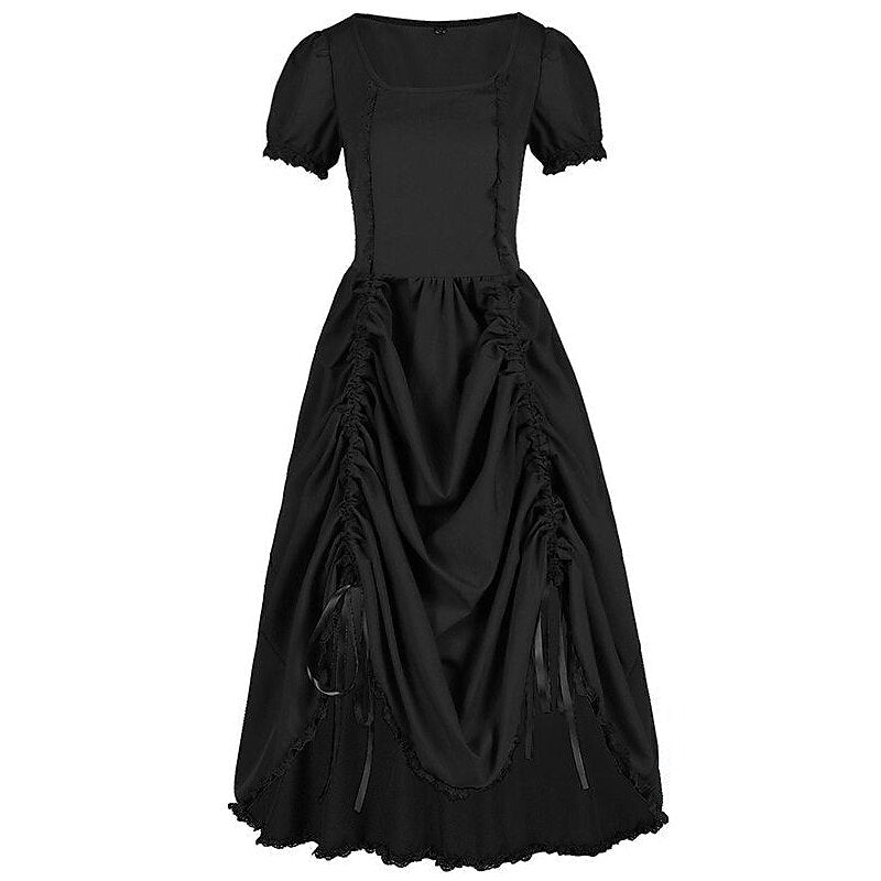 Renaissance Dress Ruffle High Low Dress with Drawstring