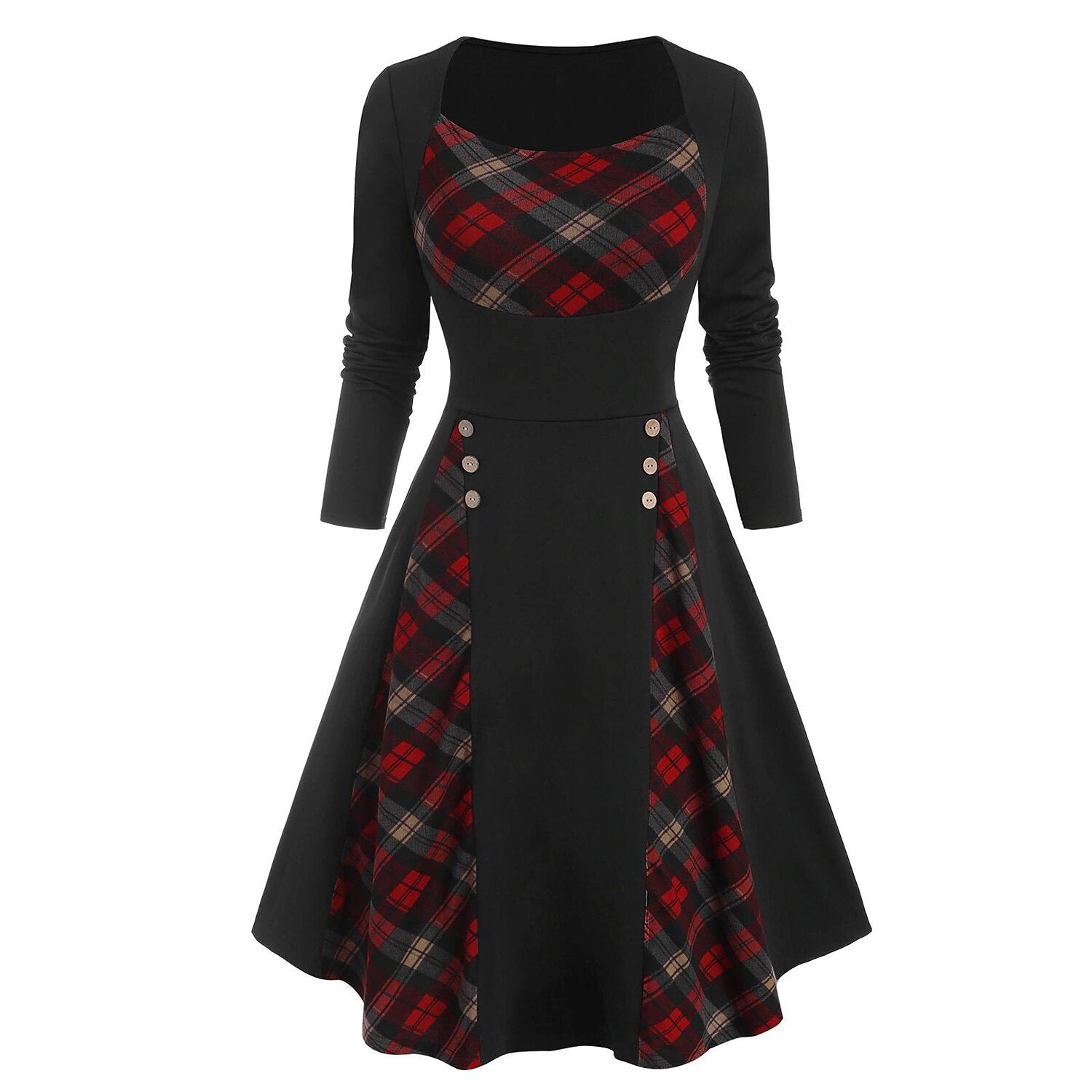 Christmas Vintage Plaid Panel Swing Dress